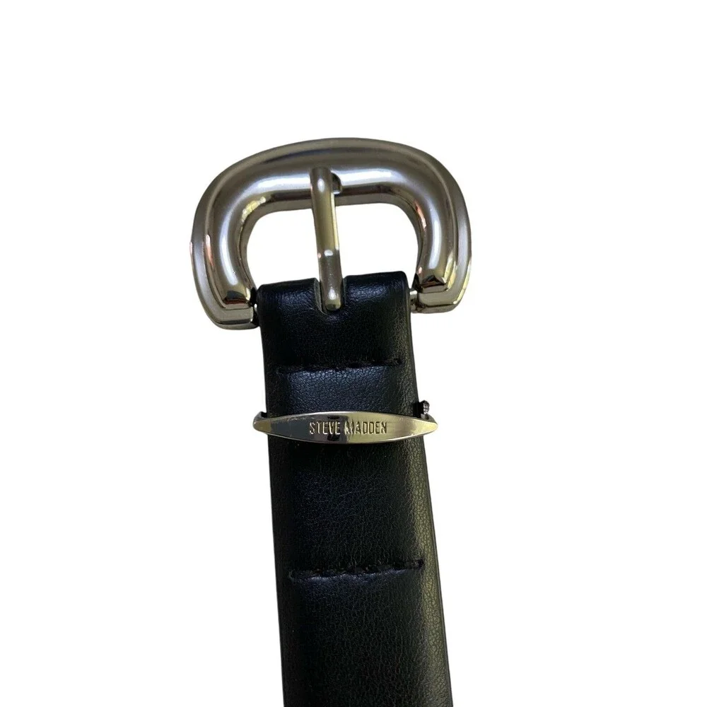 Steve Madden Black Faux Leather Belt Silver Tone Buckle Size S